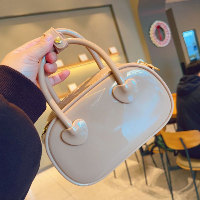 2024 New PVC jelly bag summer candy color shoulder crossbody mini bag fashion portable pillow womens bag Apricot - Image 1
