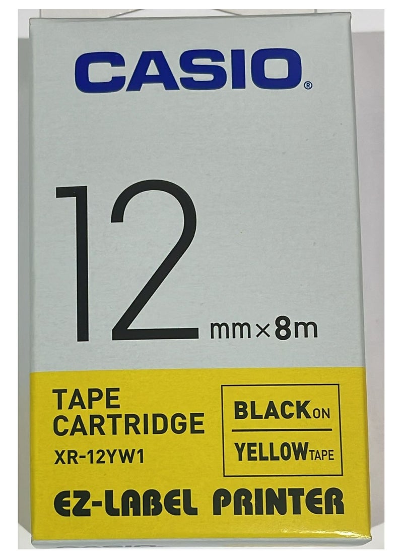 Casio tape cartridge black on yellow tape XR-12YW1
