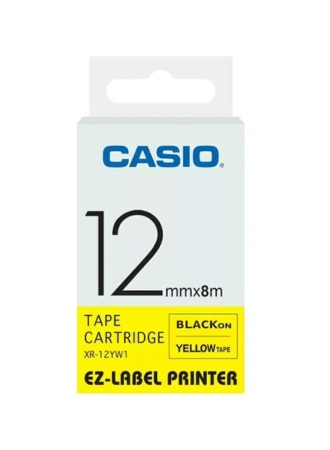 Casio tape cartridge black on yellow tape XR-12YW1 - Image 1