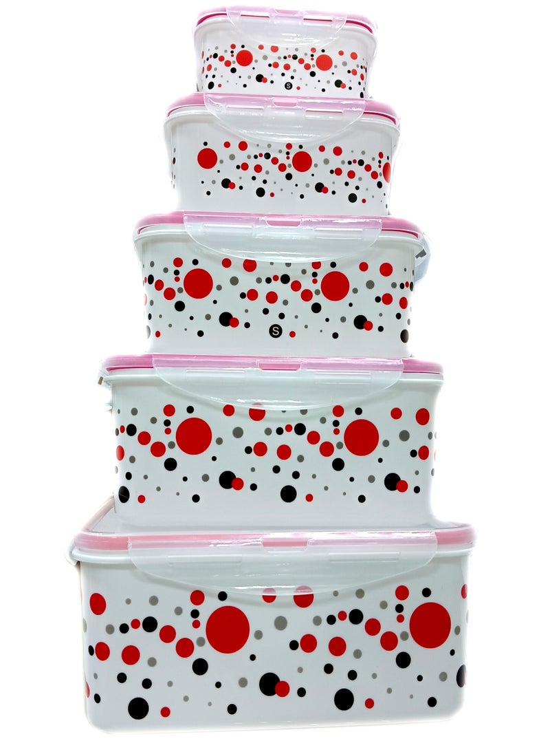 SAQOWARE - 5 Peice Food Container Sett with Lock Lid Desighns Colours/ Plastic Airtight Kitchen Storage Containers - Image 1