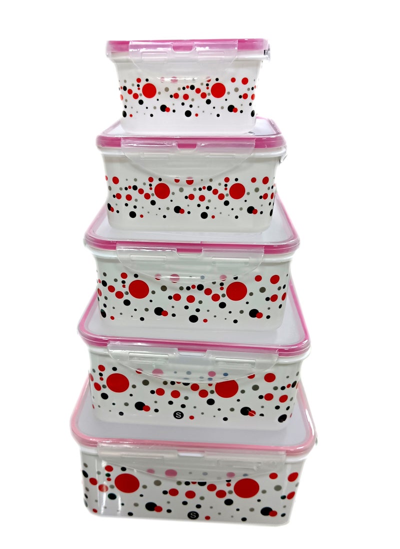 SAQOWARE - 5 Peice Food Container Sett with Lock Lid Desighns Colours/ Plastic Airtight Kitchen Storage Containers - Image 1