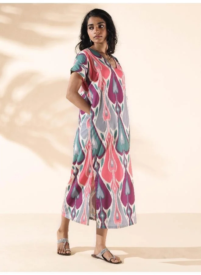 trueBrowns trueBrowns Green Cotton Ikat Slit Dress