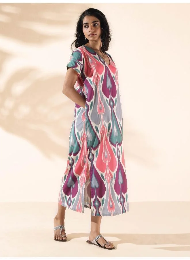 trueBrowns trueBrowns Green Cotton Ikat Slit Dress