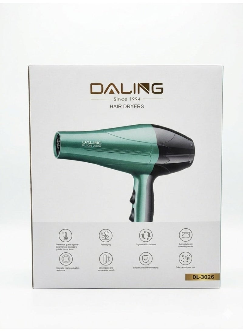 Daling English: DALING Professional Hair Dryer DL-3026, 2200W - Intelligent Heat Control, Fast Drying & Ergonomic Design - Image 4
