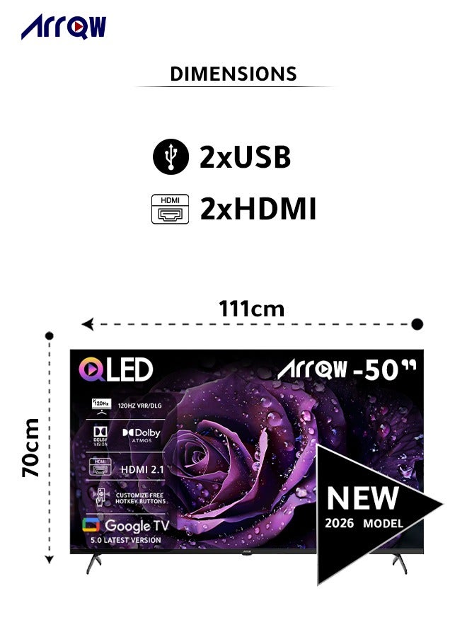 ARRQW 50'' INCH,QLED 4K Google TV(5.0), 120HZ DLG ,RAM-2GB STORAGE -16GB  DOLBY VISION & ATMOS,RESOLUTION-3840*2160 WITH Pre-Install Application(NETFLIX Prime Video YouTube) - Image 2