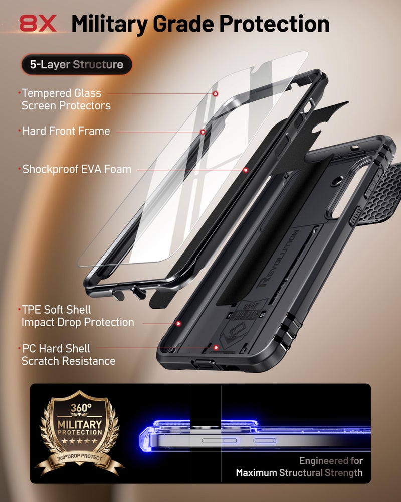 Poetic Revolution Case for Samsung Galaxy S26 Plus, [Slide Camera Cover], [20FT Mil-Grade Drop Tested], Full-Body Military Grade Rugged Dual-Layer Shockproof Cover with Kickstand, Black - Image 3