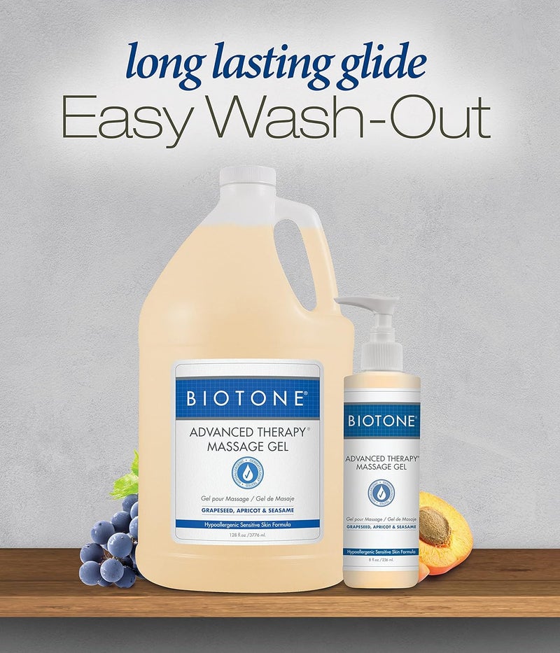 BIOTONE Advanced Therapy Massage Gel - 128 oz (3776 ml) - Hypoallergenic Formula with Grapeseed, Apricot & Sesame Oils - Image 3