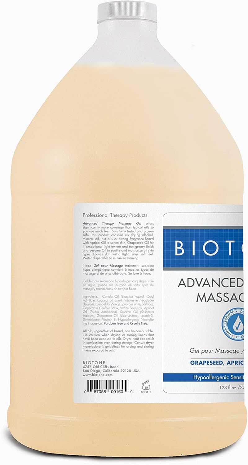 BIOTONE Advanced Therapy Massage Gel - 128 oz (3776 ml) - Hypoallergenic Formula with Grapeseed, Apricot & Sesame Oils - Image 2