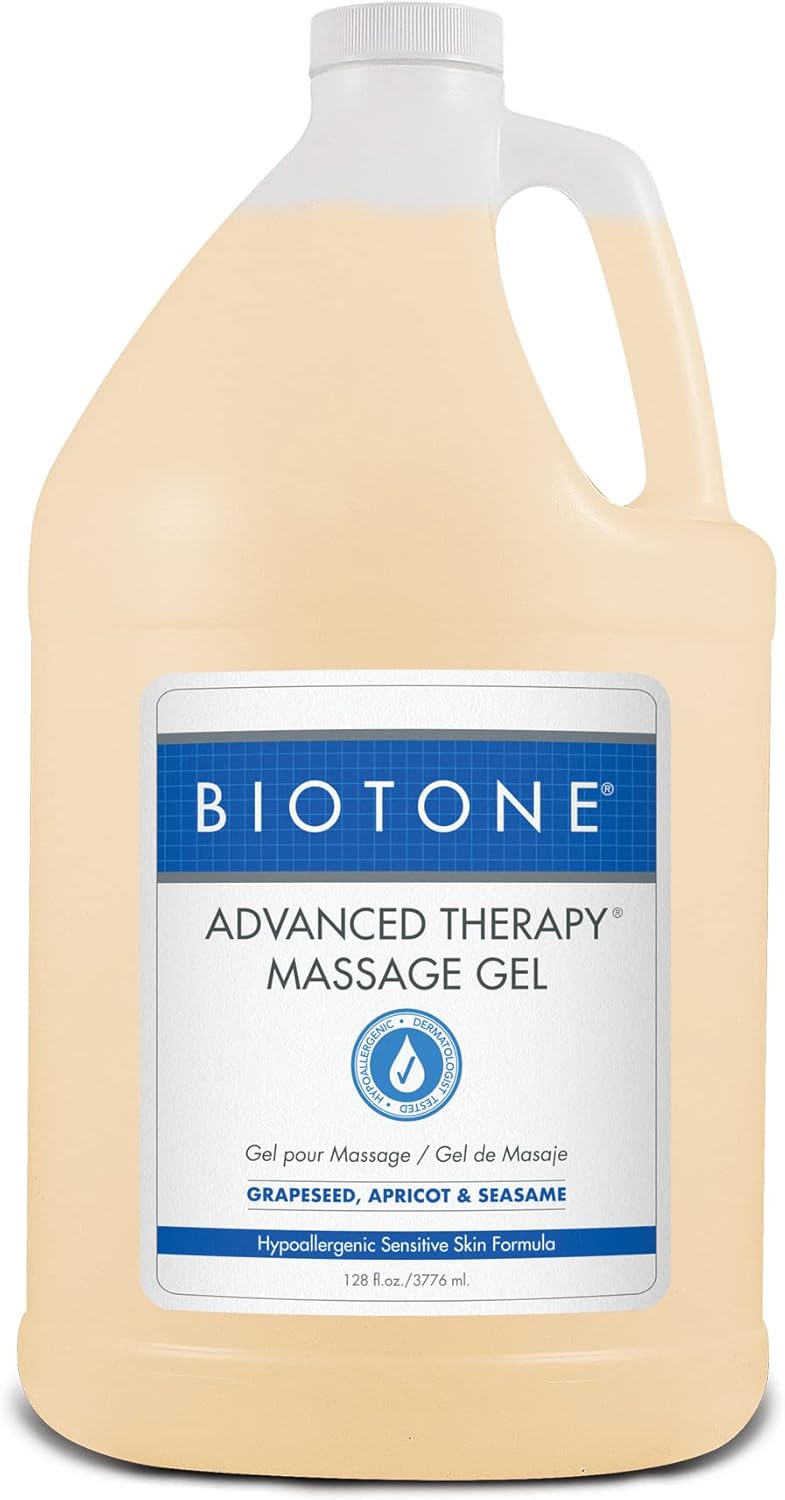BIOTONE Advanced Therapy Massage Gel - 128 oz (3776 ml) - Hypoallergenic Formula with Grapeseed, Apricot & Sesame Oils - Image 1