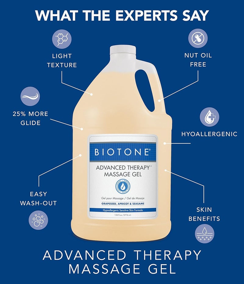 BIOTONE Advanced Therapy Massage Gel - 128 oz (3776 ml) - Hypoallergenic Formula with Grapeseed, Apricot & Sesame Oils - Image 5