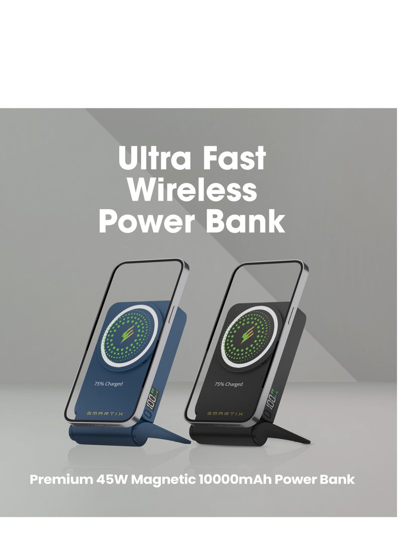 Smartix - Smartix Premium 10000mAh Magnetic Power Bank – Ultra-Fast 45W PD USB-C Charging, 15W Wireless Charging, Compact Design, and Digital Display – Perfect for Travel (Blue) - Image 1