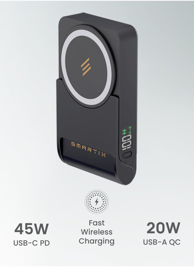 Smartix - Smartix Premium 10000mAh Magnetic Power Bank – Ultra-Fast 45W PD USB-C Charging, 15W Wireless Charging, Compact Design, and Digital Display – Perfect for Travel (Blue) - Image 1