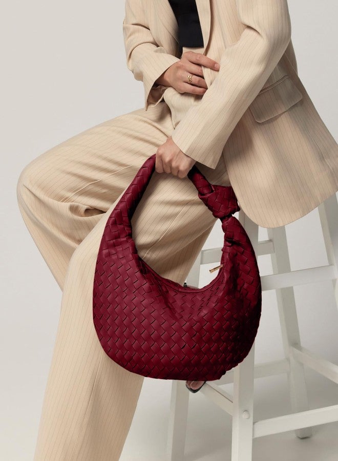Apryl Woven Purse - Woven Tote Bag for Women - Large Hobo Bags - Knotted Slouchy Shoulder Handbags - Soft Vegan Leather - Image 3