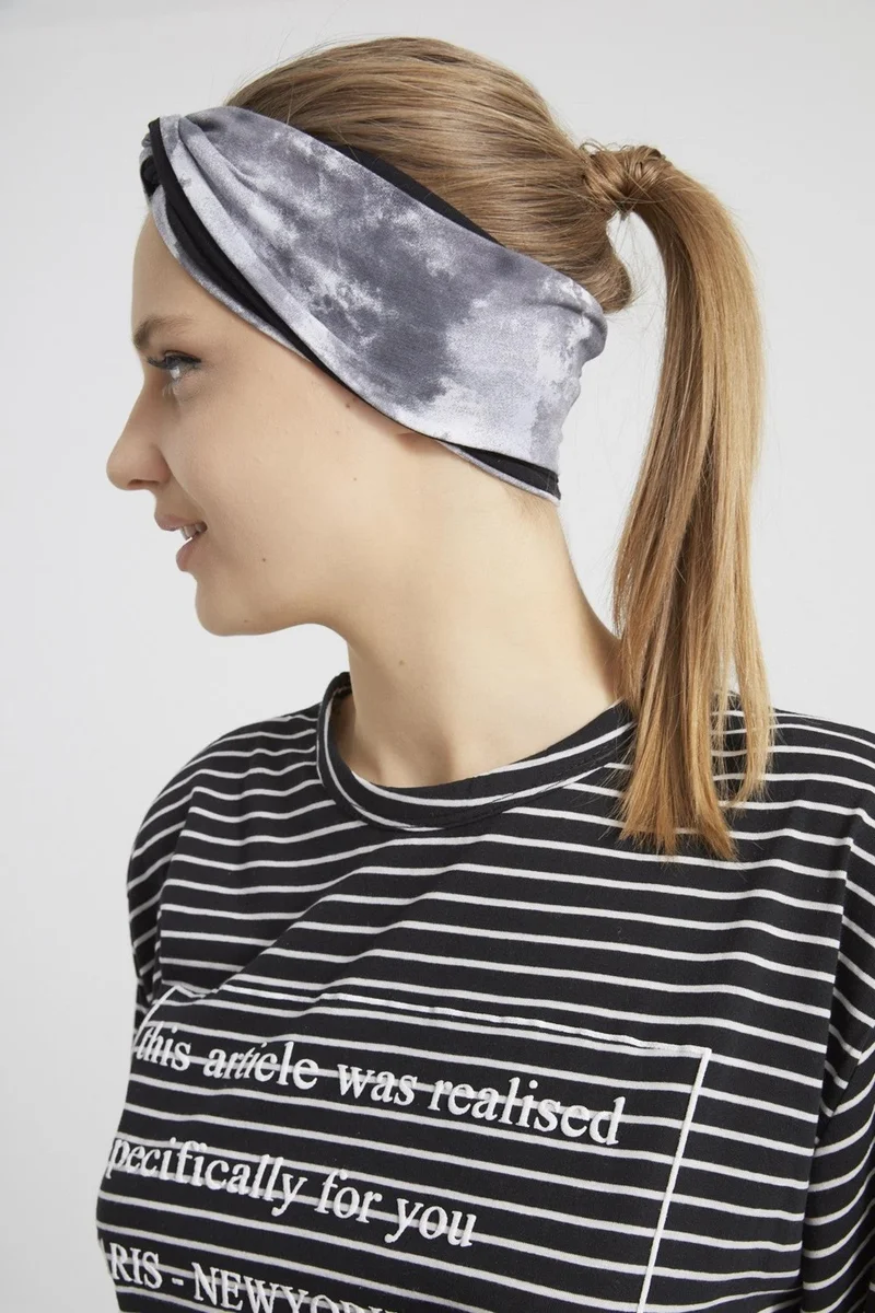Butikgiz Batik Black, Boutique Design Women's Bandana Hair Band, Extra Soft, Flexible, Natural, Combed Cotton
