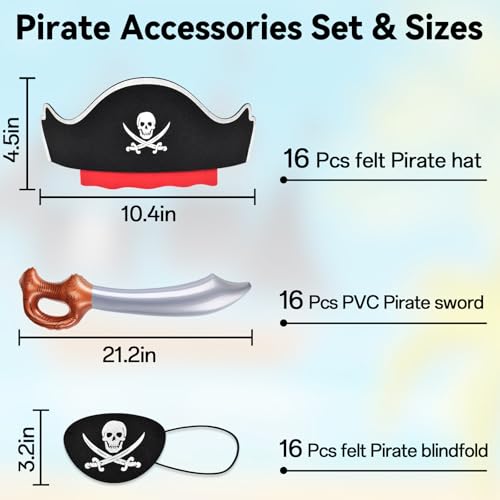 ZeeDix 48 Pcs Pirate Accessories for Kids Include 16 Pirates Hats 16 Eye Patches and 16 Swords Pirate Party Decorations for Christmas Halloween Masquerade Cosplay Birthday - Image 5