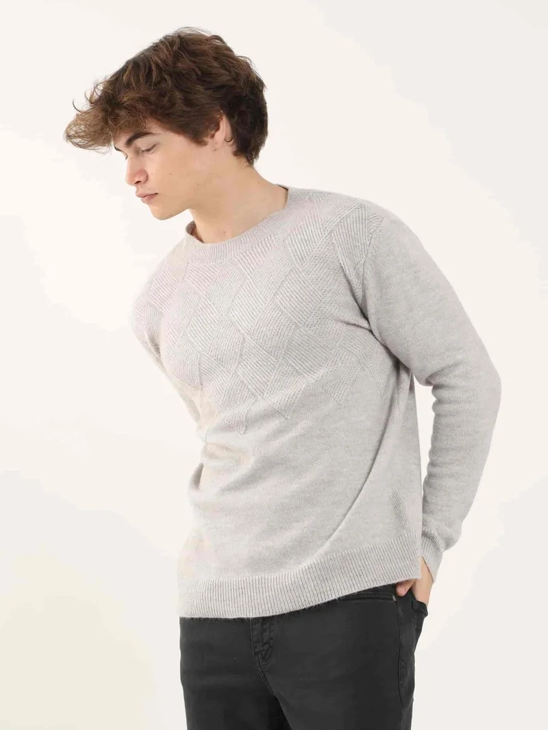 Dufy Gray Men's Slim Fit O-Neck Knitwear - 97369