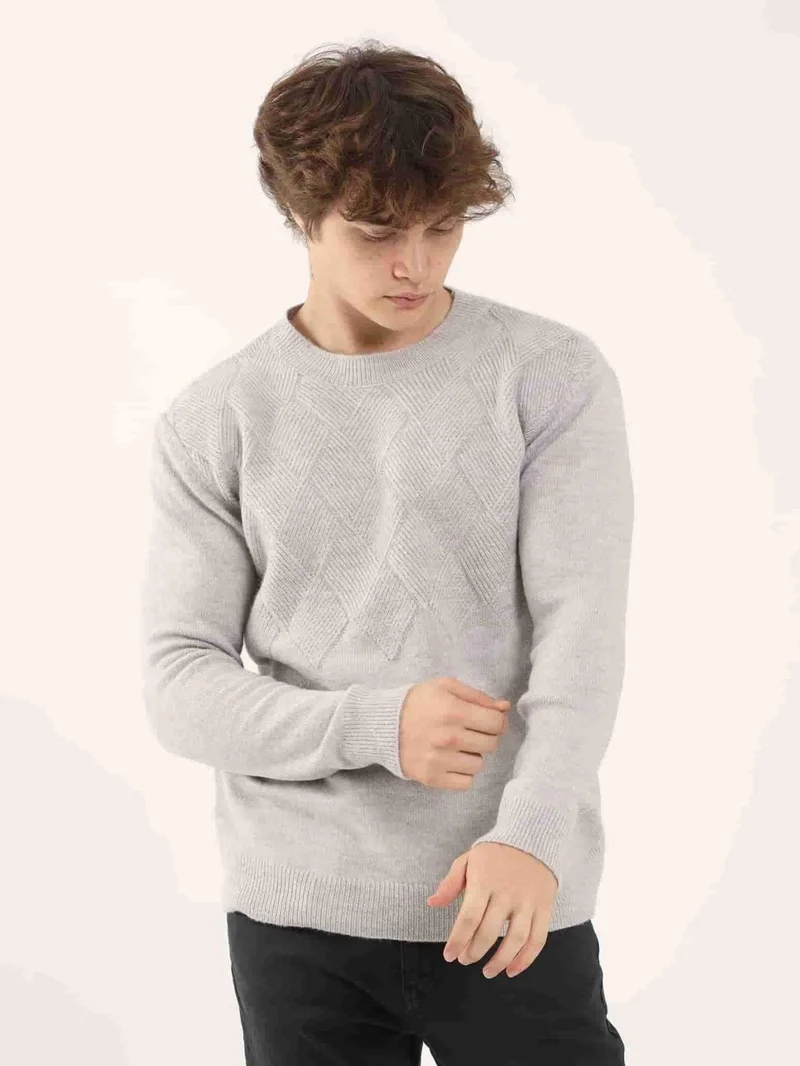 Dufy Gray Men's Slim Fit O-Neck Knitwear - 97369