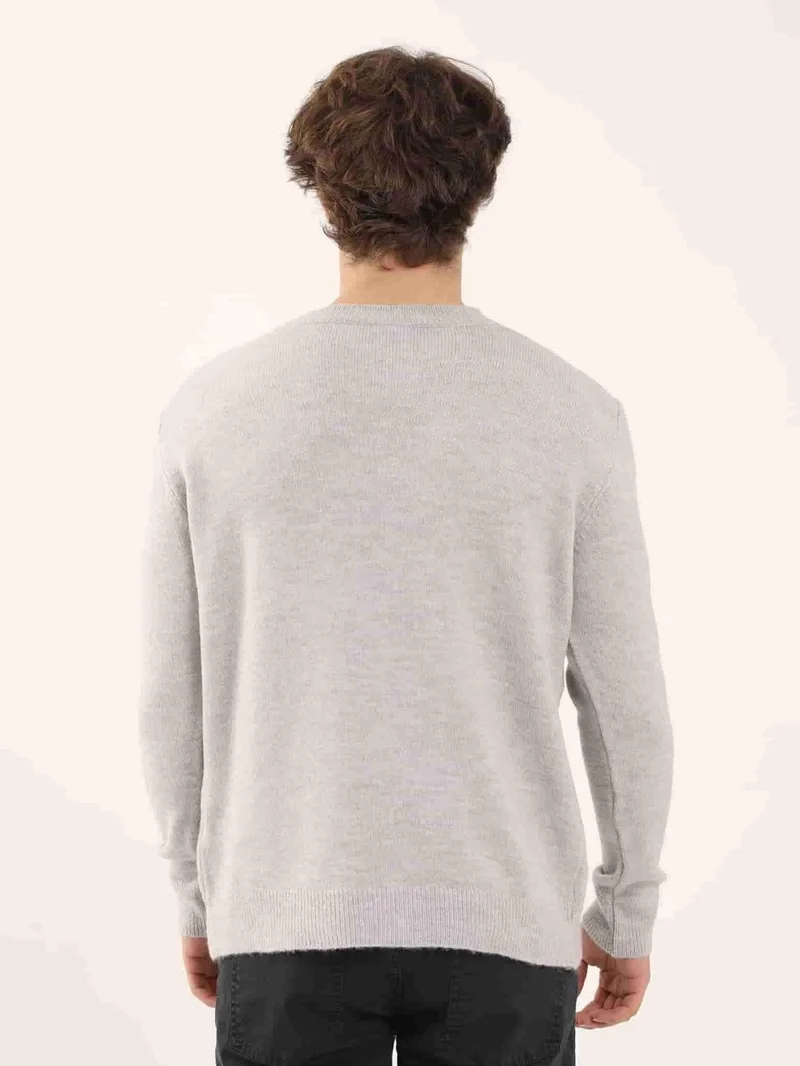 Dufy Gray Men's Slim Fit O-Neck Knitwear - 97369
