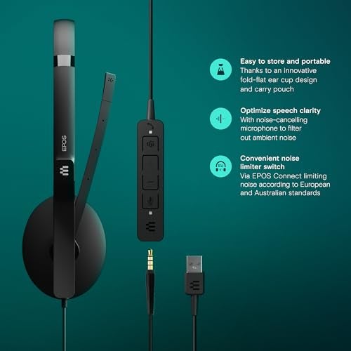 EPOS Adapt 165T USB II - Wired, Double-Sided Headset - 3.5mm Jack/USB Connectivity - Teams Certified-UC Optimized-Superior Stereo Sound-Enhanced Comfort-Call Control- Black - Image 3