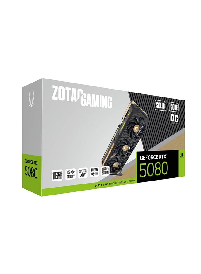 GAMING GeForce RTX 5080 Solid Core 16GB GDDR7 Graphics Card, Blackwell 2.0 GPU, 10752 CUDA Cores, 2.64GHz Boost Clock, 256-bit, PCIe 5.0 x16, 360W TDP, IceStorm 3.0 Cooling, DLSS 4, HDMI 2.1b & 3x DP 2.1, SPECTRA 2.0 RGB, Triple-Fan Vapor Chamber, Dual BIOS, 3.5-Slot Design, GPU Support Bracket | ZT-B50800D2-10P