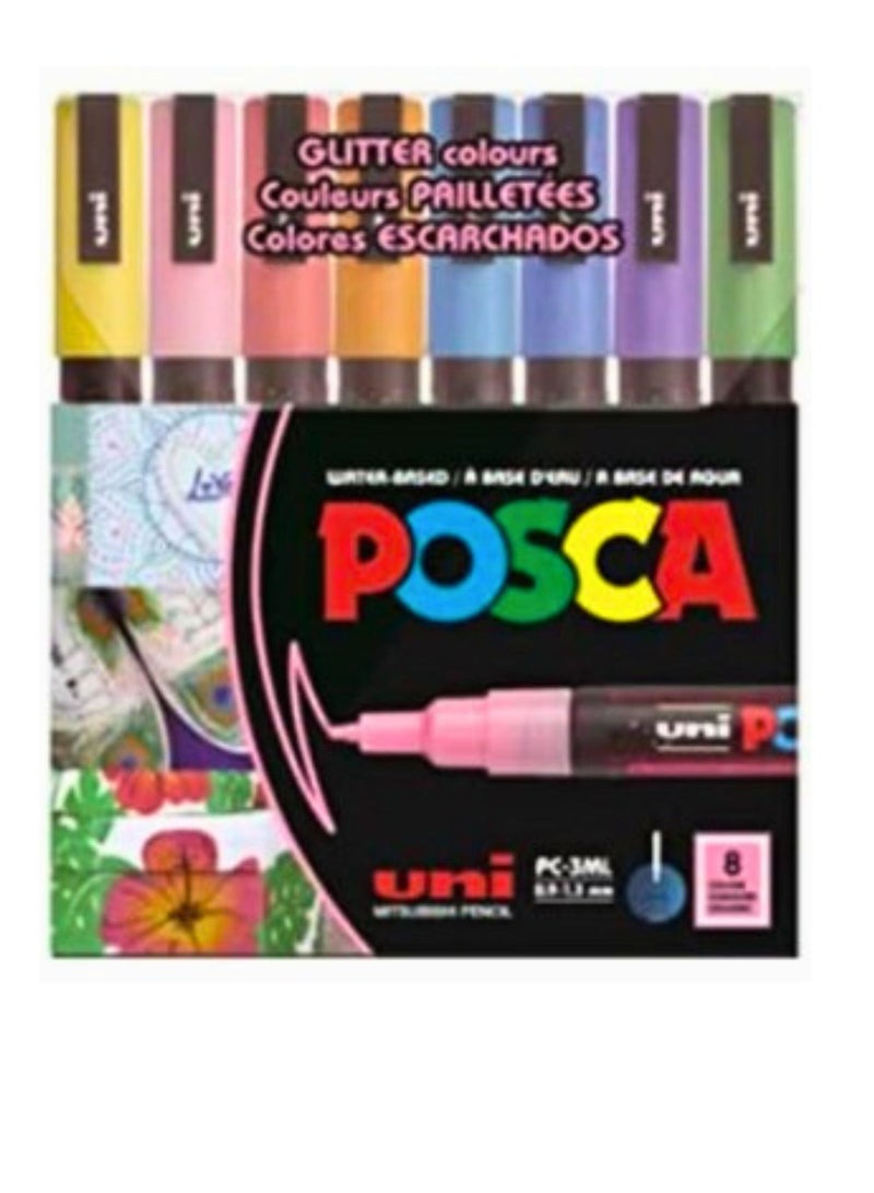 Posca Paint Marker Pen - PC-3M Fine Glitter Set 8 Colors