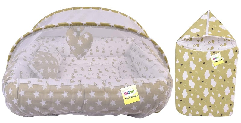Kwitchy Newborn Baby Bedding Set Cushioned Mattress Sleeping Bag Combo 06 Months Green 2PCS Set - Image 1