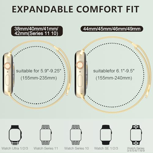 MARGE PLUS Compatible with Apple Watch Band 38mm 40mm 41mm 42mm 44mm 45mm 46mm 49mm Women Men, Stainless Steel Mesh Loop Magnetic Clasp Replacement for iWatch Series 11 10 9 8 7 6 5 4 SE3 SE2 Ultra 3 - Image 2