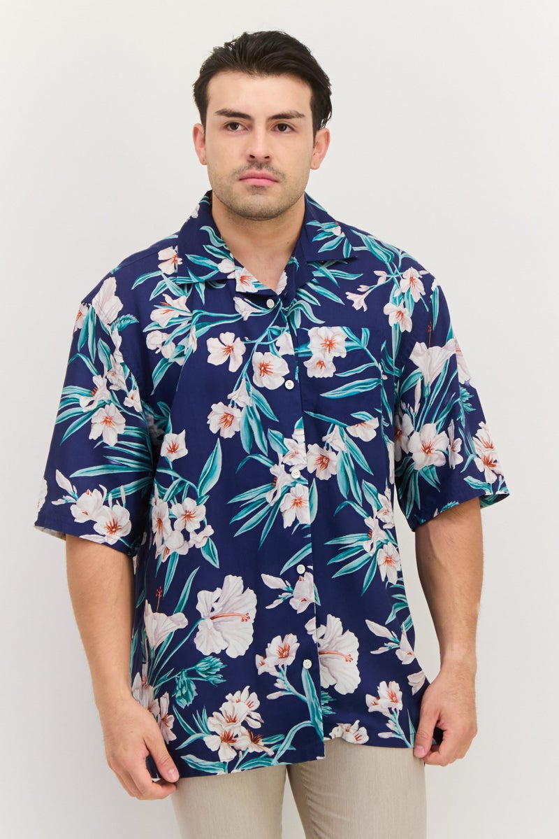 GANT Men Relaxed Fit Floral Print Short Sleeve Casual Shirt, Multicolor - Image 1