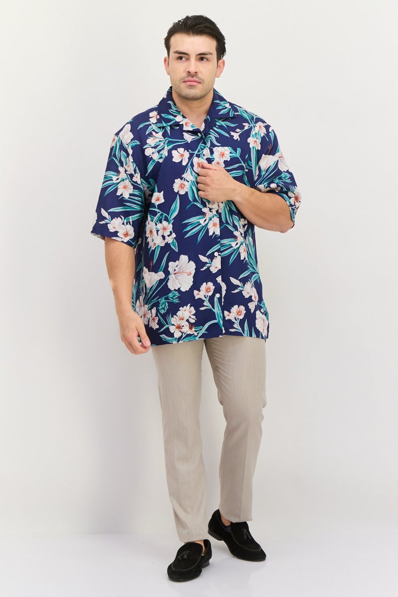 GANT Men Relaxed Fit Floral Print Short Sleeve Casual Shirt, Multicolor - Image 3