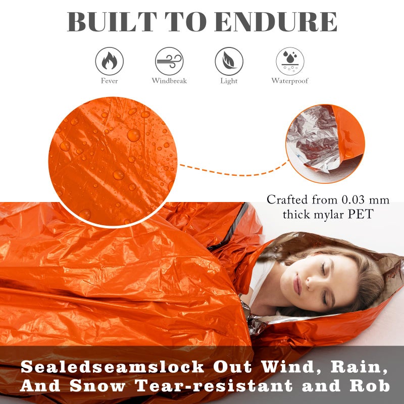 ANLOKE Emergency Sleeping Bags (2-Pack) Survival Sleeping Bag - Portable Thermal Sleeping Bags Bivy Sack, Mylar Emergency Blanket Survival Gear - Image 3