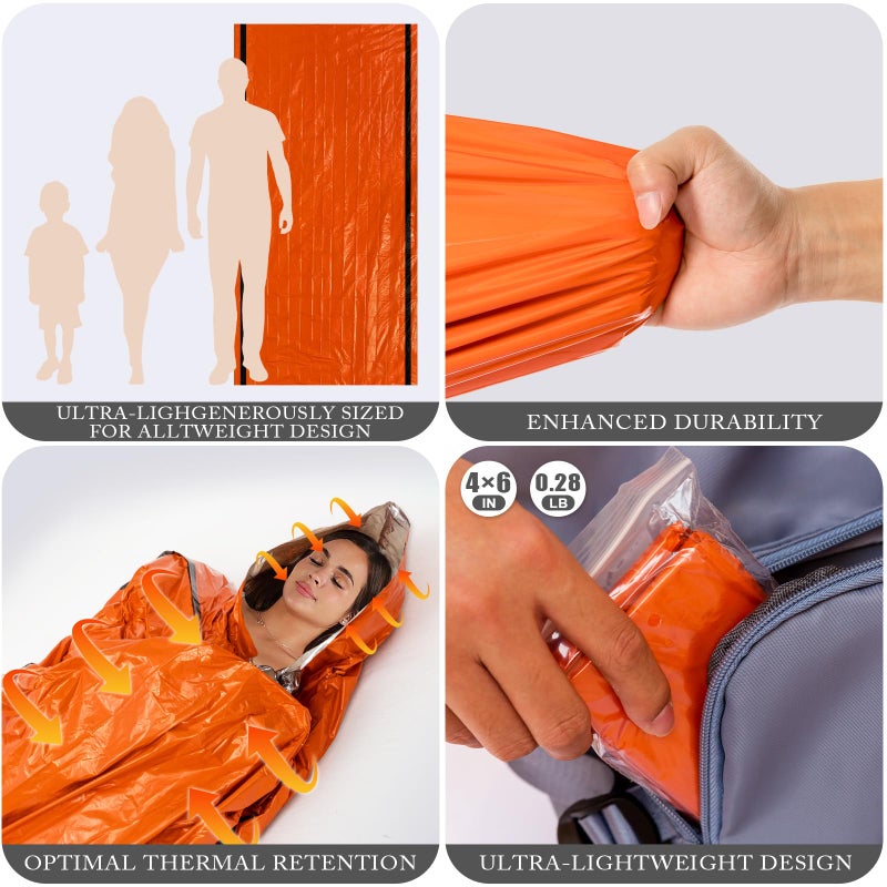 ANLOKE Emergency Sleeping Bags (2-Pack) Survival Sleeping Bag - Portable Thermal Sleeping Bags Bivy Sack, Mylar Emergency Blanket Survival Gear - Image 5