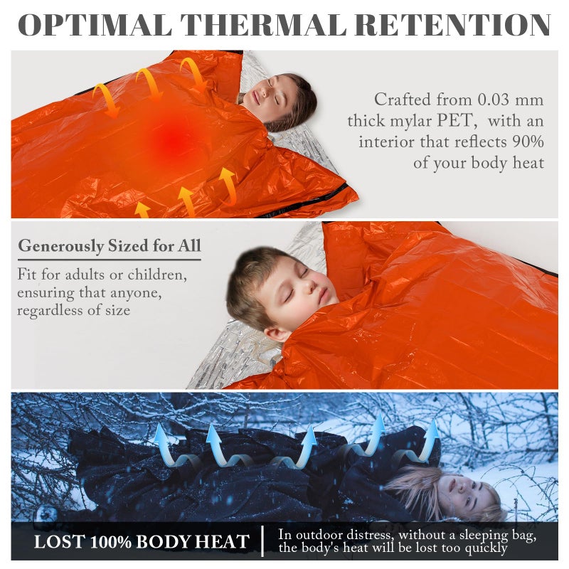 ANLOKE Emergency Sleeping Bags (2-Pack) Survival Sleeping Bag - Portable Thermal Sleeping Bags Bivy Sack, Mylar Emergency Blanket Survival Gear - Image 4