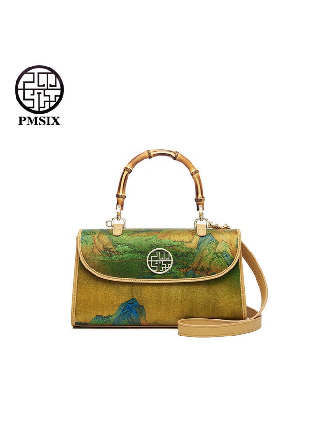 Pmsix Women's Handbag, Mother's Gift, Practical Vintage Chinese Style Bamboo Joint Qipao Bag, Intangible Cultural Heritage Silk Tote Bag - Image 1