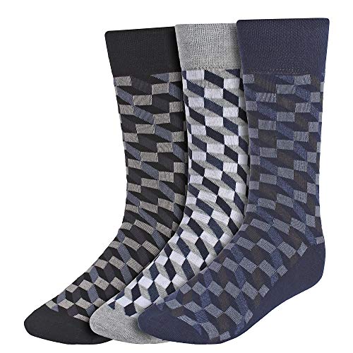Creature Men's Cotton Calf Length Check Print Formal Socks Combo of 3(SCS-13.1) - Image 1