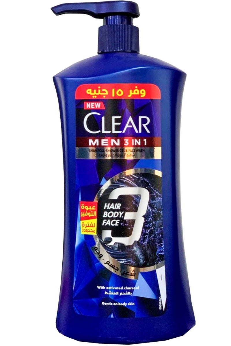 Clear Men 3 In 1 For Hair Body & Face 900 Ml (May vary package) - Image 1
