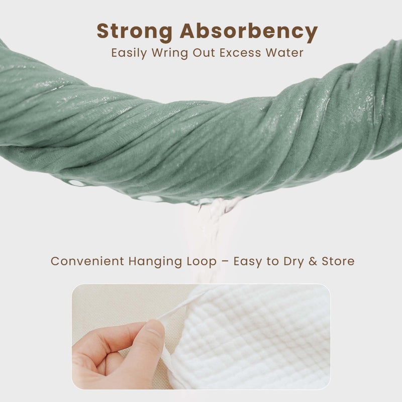 Konssy 2-Pack Muslin Hooded Baby Towels, 100% Cotton, Ultra-Soft & Absorbent Baby Bath Towels with Hood for Newborn & Infant (Green, Leafy,32" x 32") - Image 3