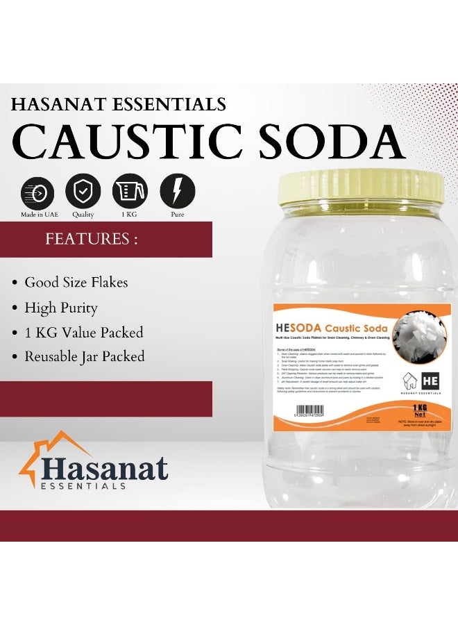 Hasanat Essentials Pure Caustic Soda Flakes 1Kg Sodium Hydroxide NaOH - Image 2