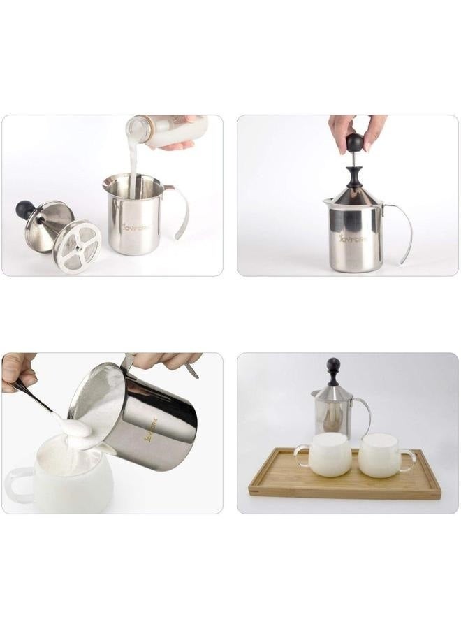 Manual Milk Fr Container Double Layer Handheld Milk Frothing Pitchers Cappuccions Coffee Latte Manual Operated Milk Foam Maker 400ml  - Image 5