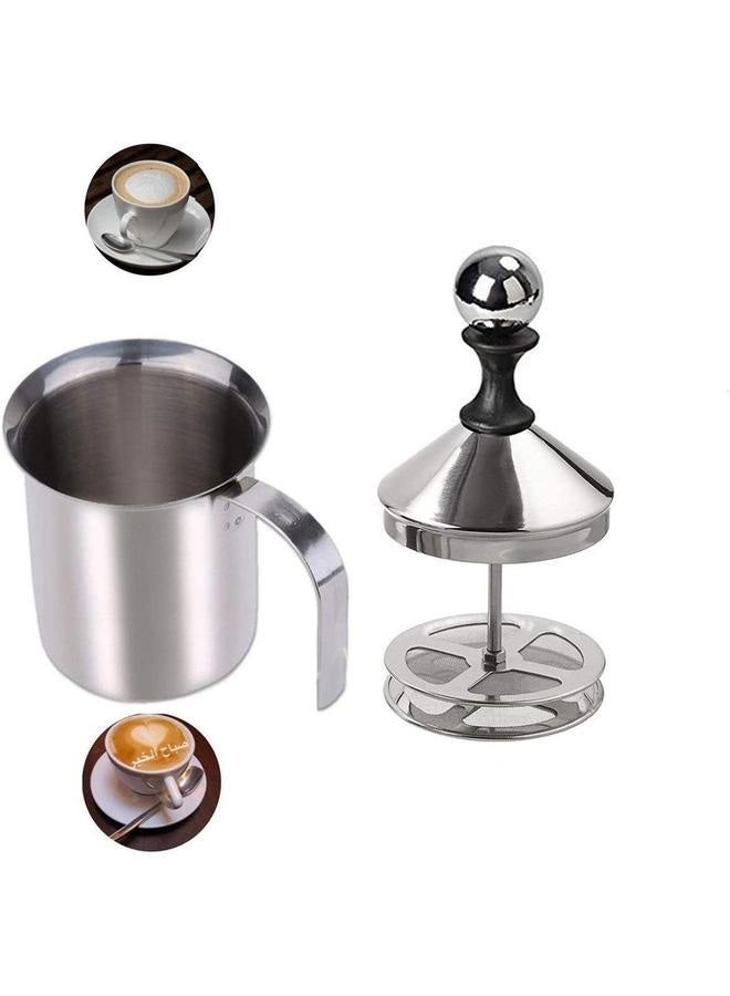 Manual Milk Fr Container Double Layer Handheld Milk Frothing Pitchers Cappuccions Coffee Latte Manual Operated Milk Foam Maker 400ml  - Image 4