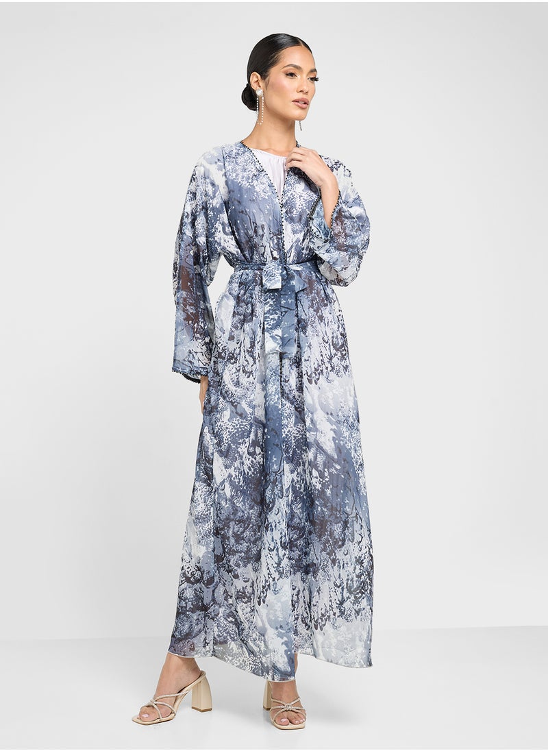 Khizana Printed Abaya With Pleated Inner & Sheila  - Image 1