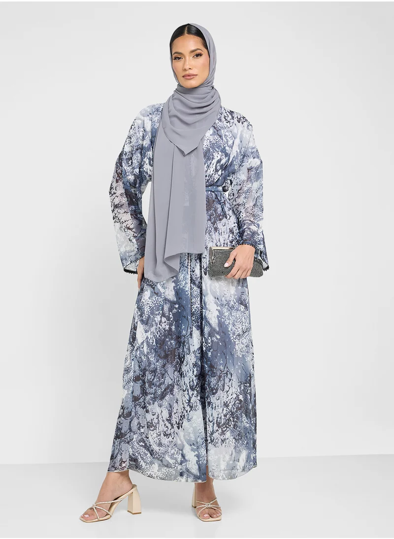 Khizana Printed Abaya With Pleated Inner & Sheila