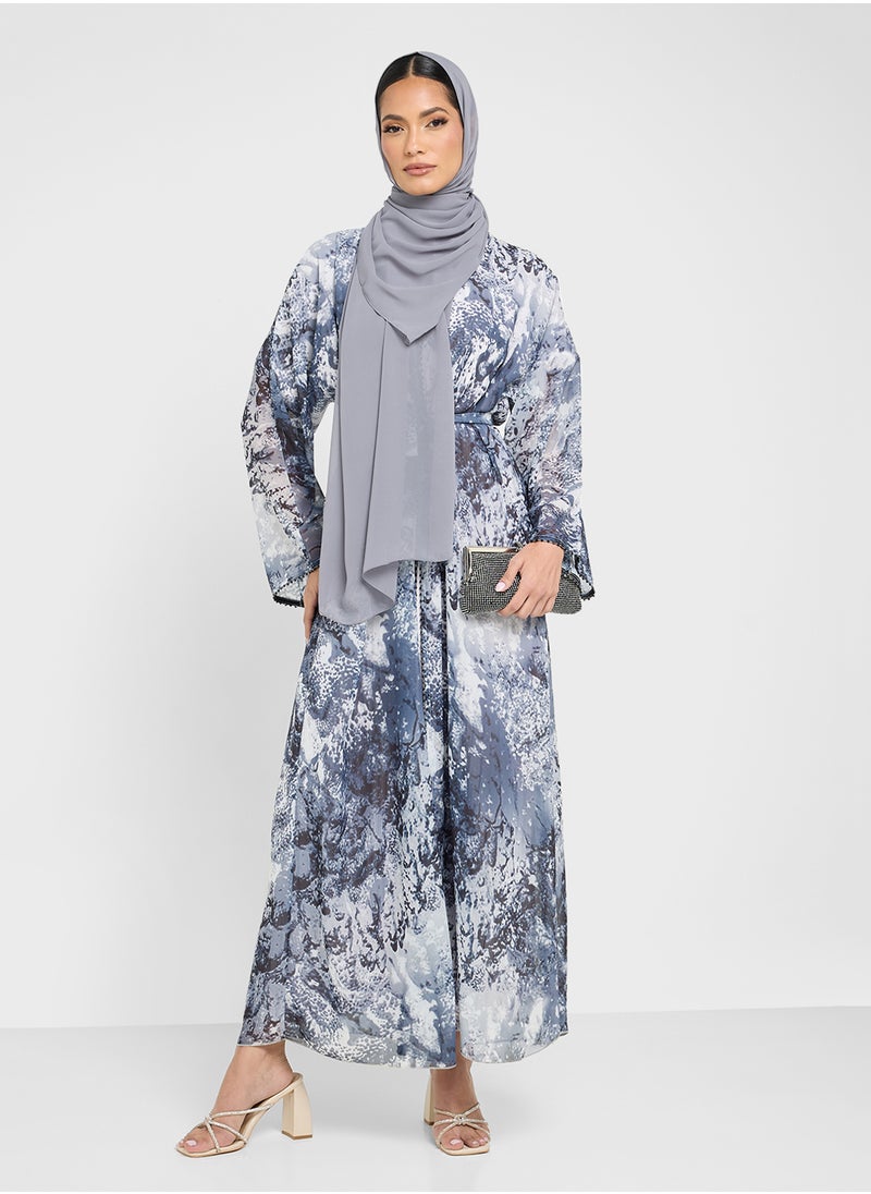 Khizana - Printed Abaya With Pleated Inner & Sheila - Image 1