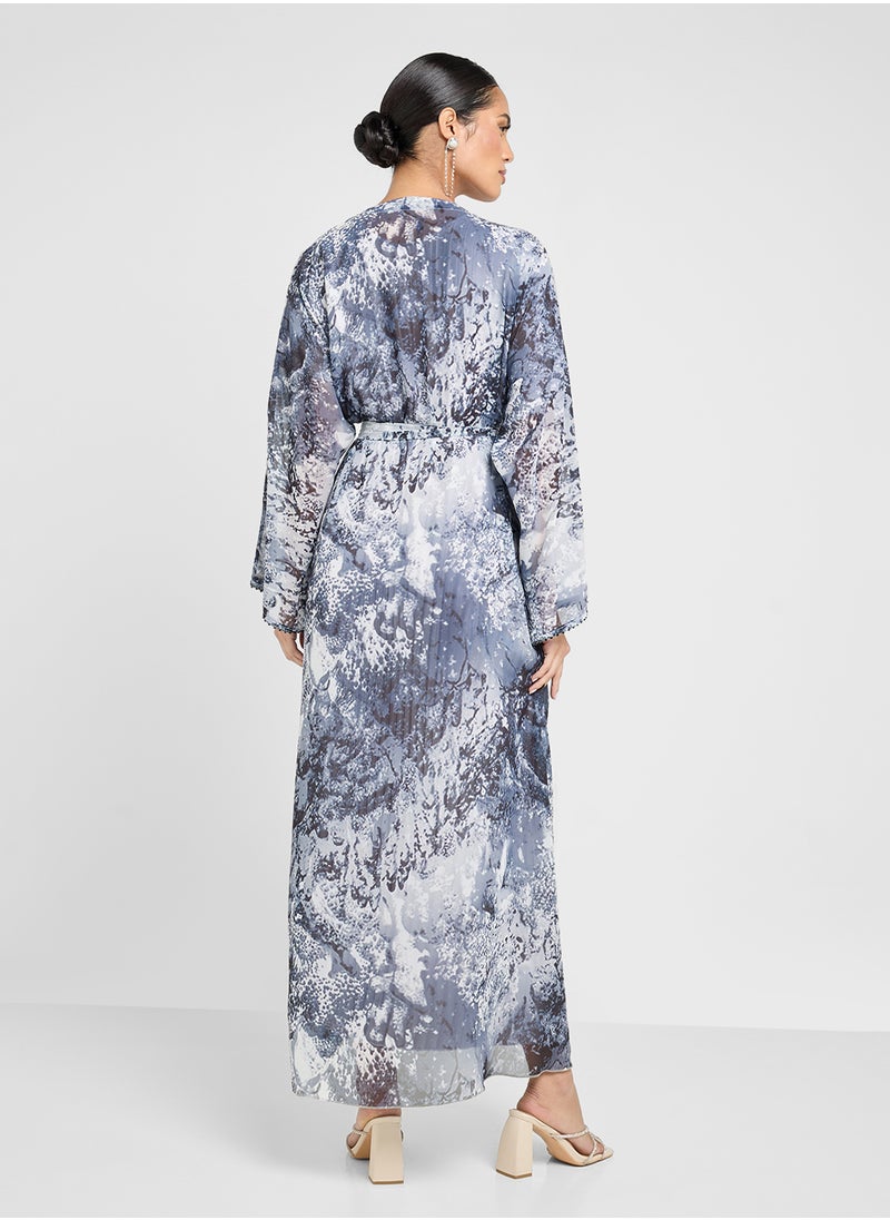 Khizana Printed Abaya With Pleated Inner & Sheila  - Image 2