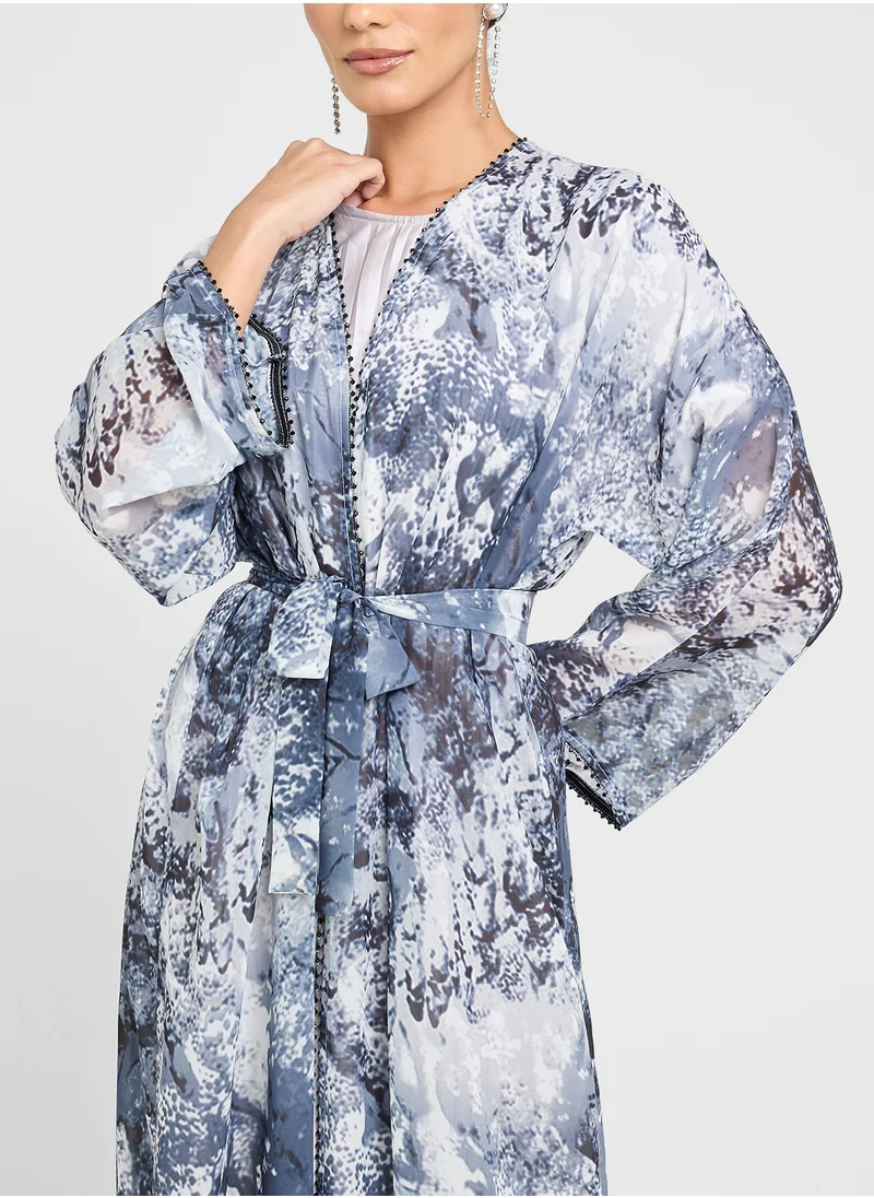 Khizana Printed Abaya With Pleated Inner & Sheila