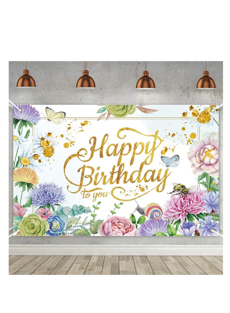 SYOSI Flowers Birthday Party Backdrop Pink Flower Bush Garden Birthday Photography Background for Girls Women Happy Birthday Party Background Banner for Birthday Proposal Party Decoration Supplies - Image 1