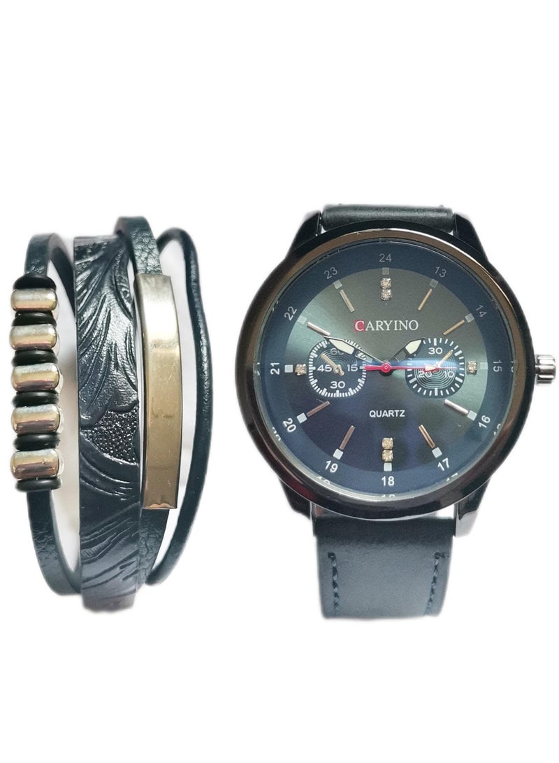 CARYINO Men's Watch with Set of High-end Leather Bracelets  - Image 1