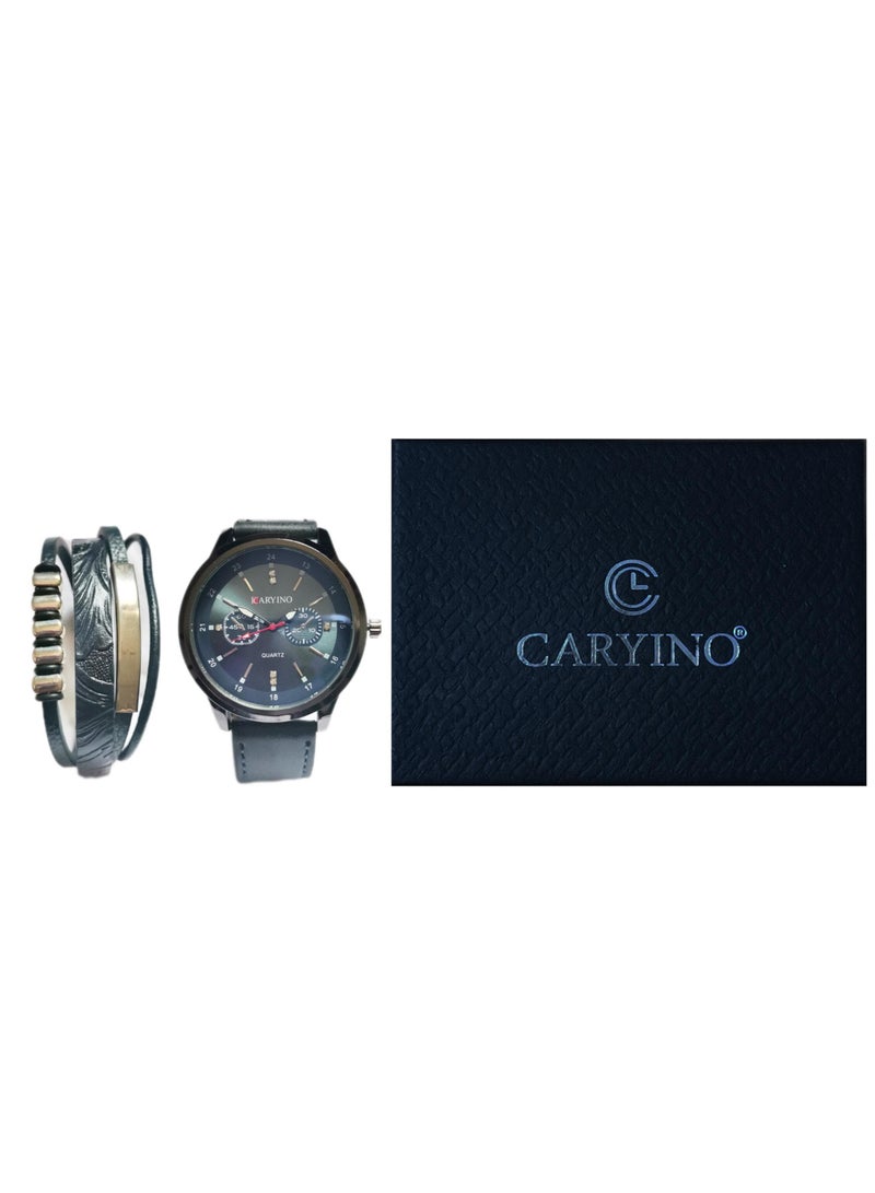 CARYINO Men's Watch with Set of High-end Leather Bracelets  - Image 4