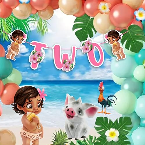 Seyal BBY Mna Two Banner Mna Second Birthday Decorations Birthday Party Supplies Tropical Island Theme Banner for Girls Birthdays Parties Decorations - Image 1