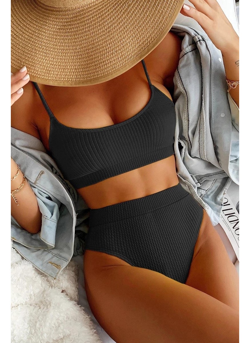 Angelsin High Waist Special Fabric Tankini Bikini Set  - Image 4