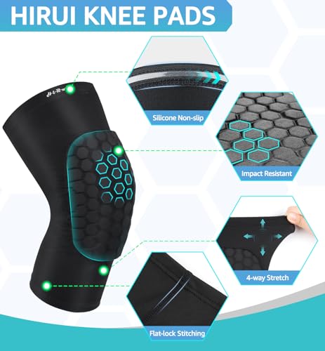 HiRui Knee Pads for Kids Youth Adult, Basketball Baseball Knee Brace Knee Support, Collision Avoidance Kneepad Compression Knee Sleeve for Volleyball Football Cycling Running-1Pair (Black, XS) - Image 3